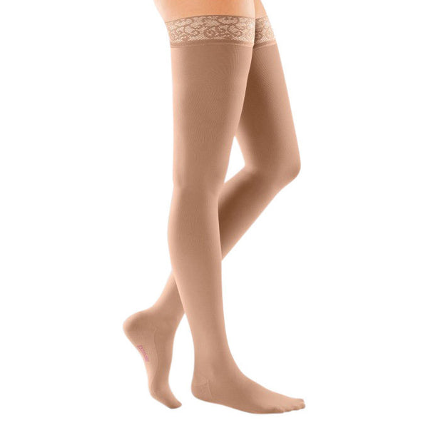 Medi Comfort Closed Toe Thigh Highs w/ Lace Band - 15-20 mmHg - Natural