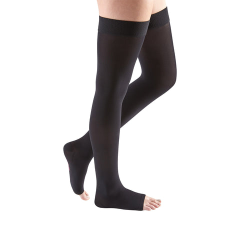 Medi Comfort Open Toe Thigh Highs w/Silicone Dot Band - 30-40 mmHg - Ebony