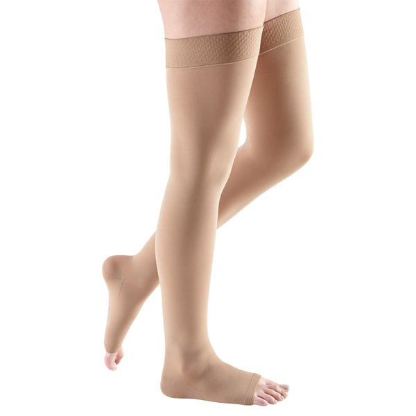 Medi Comfort Open Toe Thigh Highs w/Silicone Dot Band - 15-20 mmHg - Natural